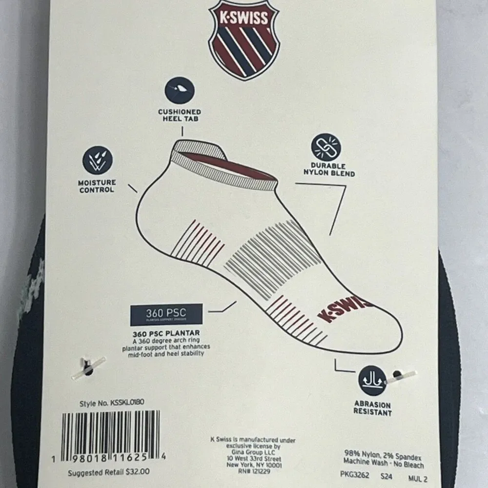 K Swiss Women's Low Cut Socks 6 Pack Shoe 4-10 Black Supreme Light $32‎ Heel Tab